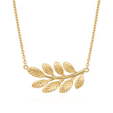 A rose gold and sterling silver laurel leaf necklace with an adjustable chain.